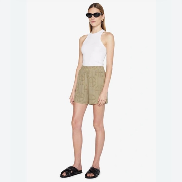 ANINE BING Candice Short In Celadon Monogram Print,All Products : American Fashion Style Bags On Sale